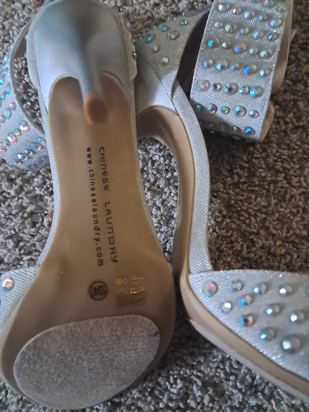 Chinese Laundry Champagne Rhinestone Ankle-Strap Heels